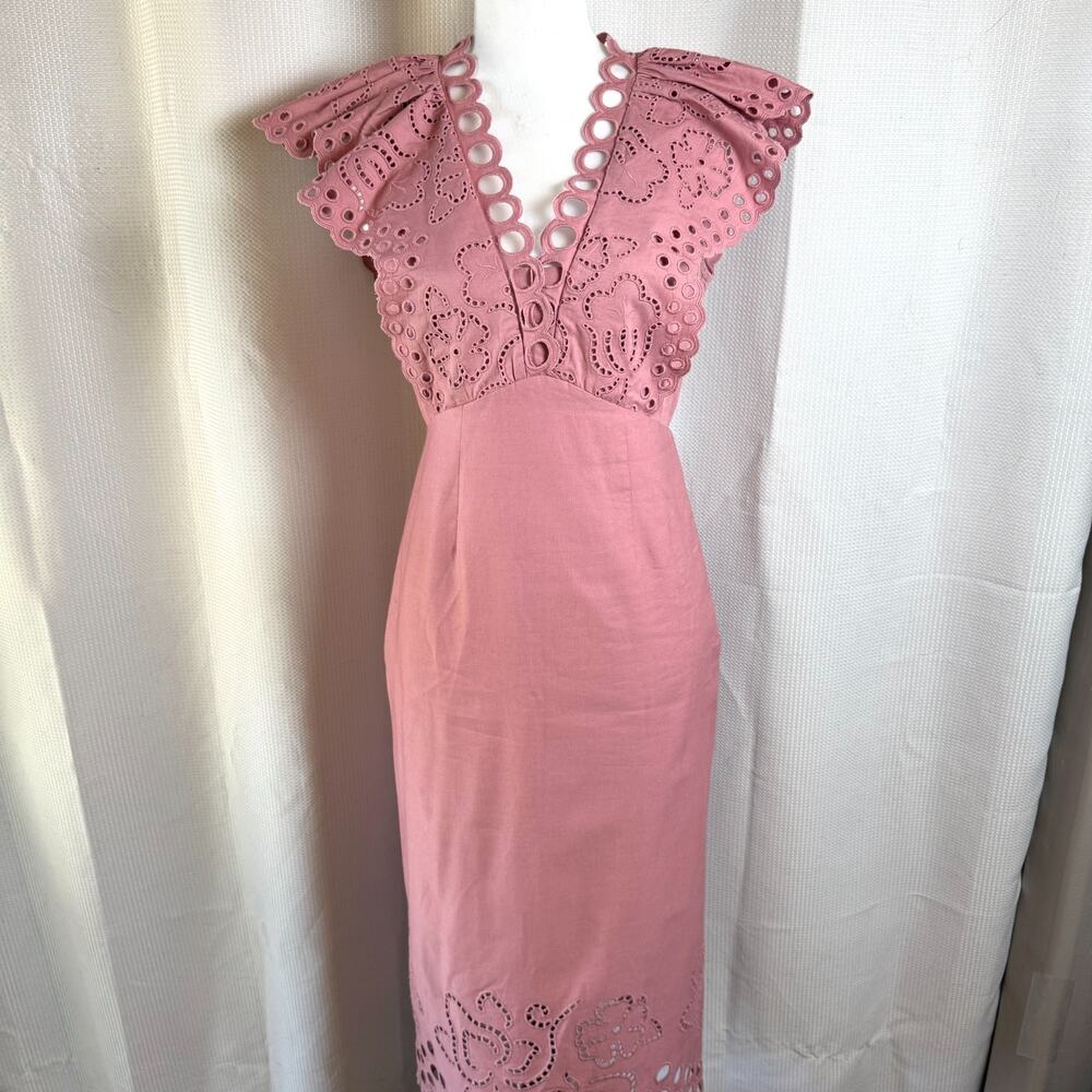 Rebecca Taylor Ariana Eyelet Dress Pink Size 2 Embroidery Designer Worn Once